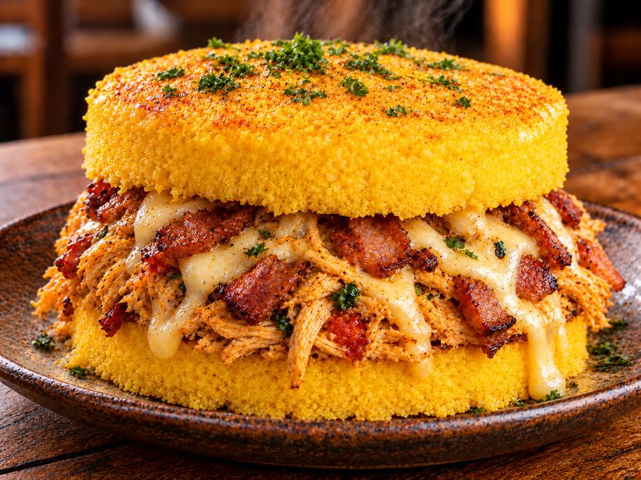 Cuscuz recheado de frango com bacon